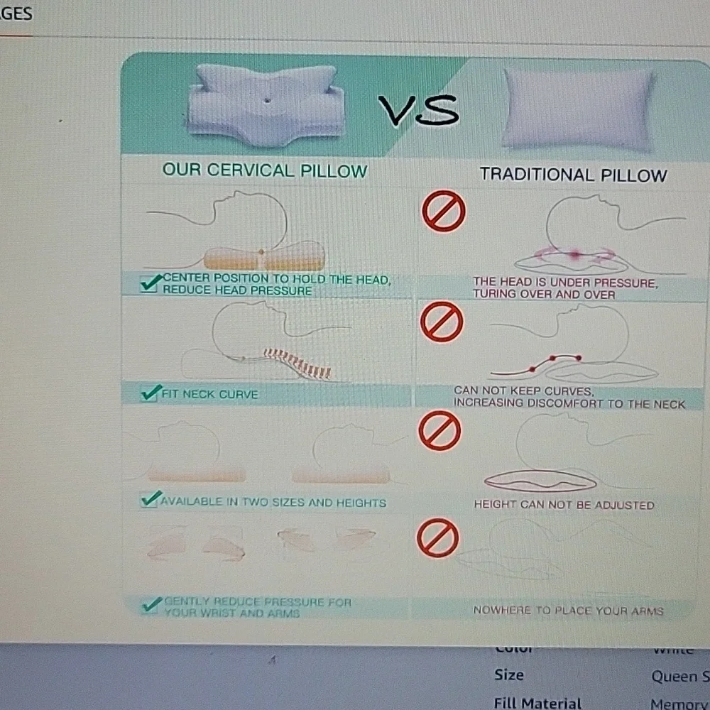 Elviros Cervical Memory Foam Pillow Contour Pillows Neck Shoulder Pain QUEEN NEW